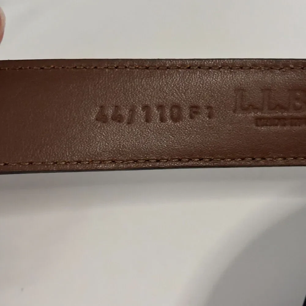 LL Bean Men Leather Dress Belt Gold Buckle Vintage Made in USA Brown Size 44
